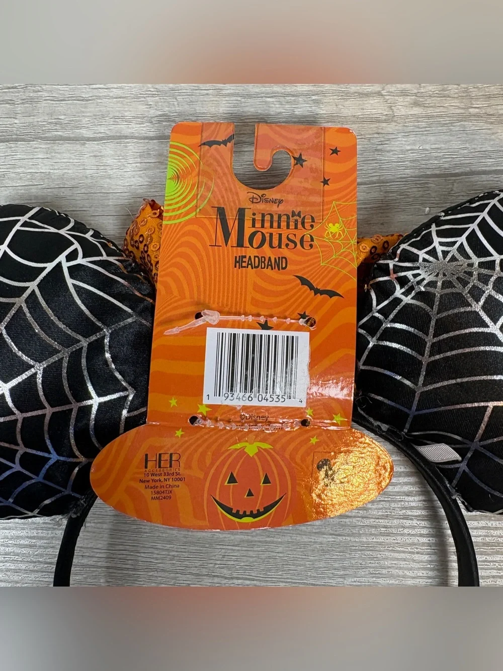 Disney Minnie Mouse Halloween Black Spider Orange Sequin Bow Mouse Ear Headband